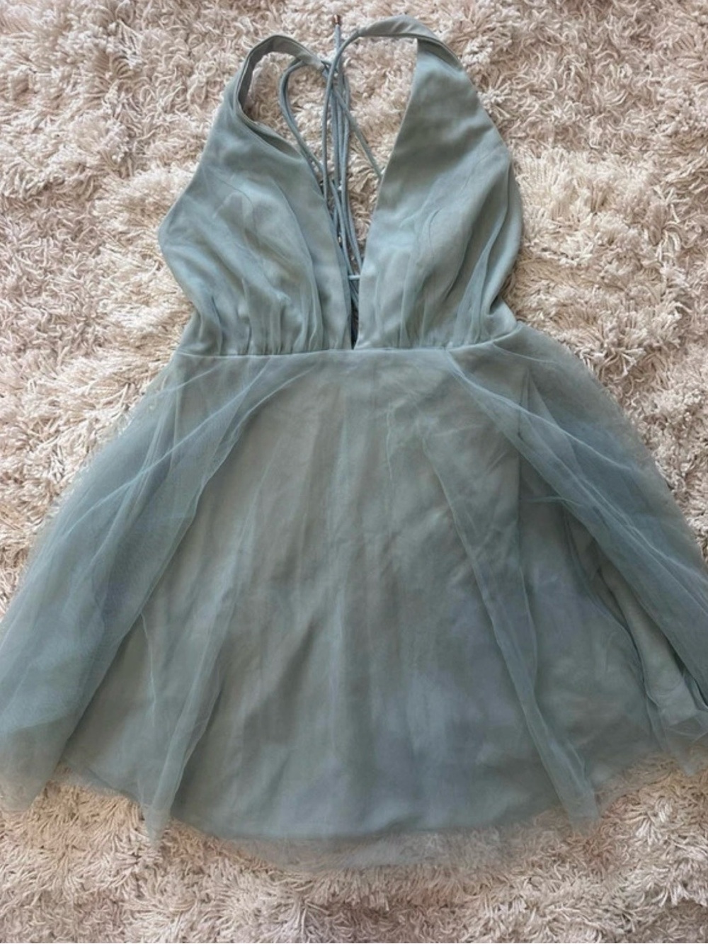 Hello Molly Sage Green Tulle Halter Mini Dress